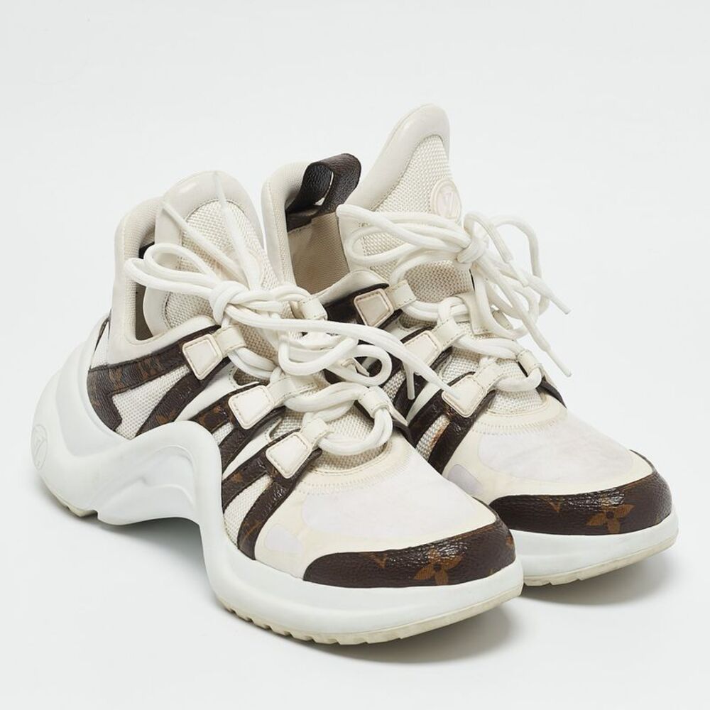 Louis Vuitton White Mesh Leather And Monogram Canvas Archlight Sneakers Size 37 - Picture 4 of 7